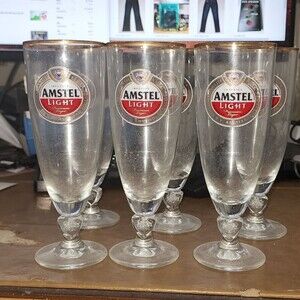 6 Amstel Light Gold Text Pilsner‎ Beer Glass RC 33cl 12 oz